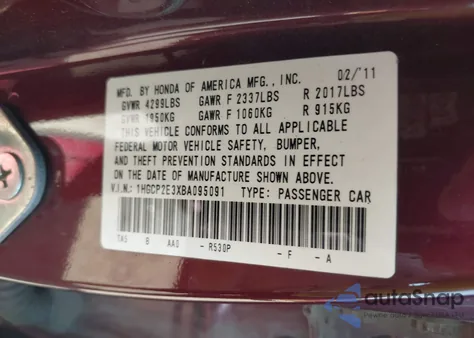 2011 Honda Accord 2.4 Lx z USA, uszkodzony, nr VIN 1HGCP2E3XBA095091